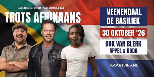 Trots Afrikaans 2026 – Bok van Blerk, Appel & Dodo (Veenendaal, Nederland) — muziek in Veenendaal